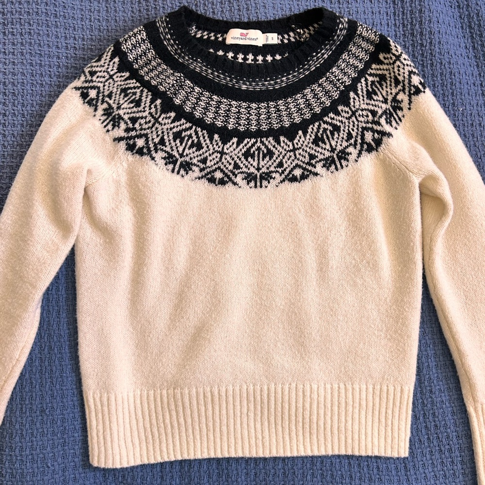 Vineyard Vines Black and Cream Stunning Fair Isle Sweater Apres Ski